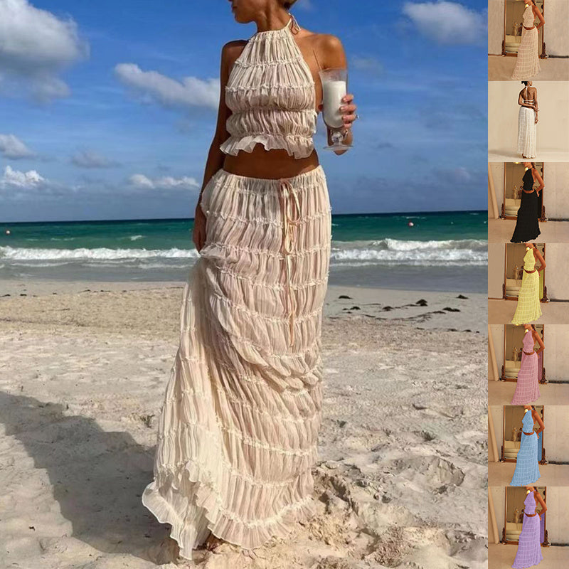 https://www.lifesfuntreasures.ca › products › womens-dress-suit-sexy-sleeveless-backless-cropped-halter-top-and-pleated-long-skirt-beach-clothing

