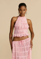 Women's Dress Suit Sexy Sleeveless Backless Cropped Halter Top And Pleated Long Skirt Beach Clothing - Life's Fun Treasures