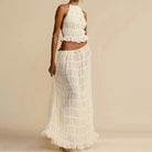 Women's Dress Suit Sexy Sleeveless Backless Cropped Halter Top And Pleated Long Skirt Beach Clothing - Life's Fun Treasures