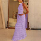 Women's Dress Suit Sexy Sleeveless Backless Cropped Halter Top And Pleated Long Skirt Beach Clothing - Life's Fun Treasures