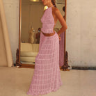 Women's Dress Suit Sexy Sleeveless Backless Cropped Halter Top And Pleated Long Skirt Beach Clothing - Life's Fun Treasures