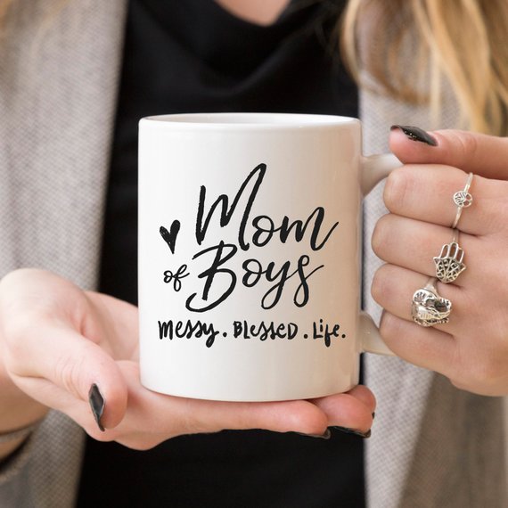 Mom Of Boys Coffee Mug, Messy. Blessed. Life. - Life's Fun Treasures