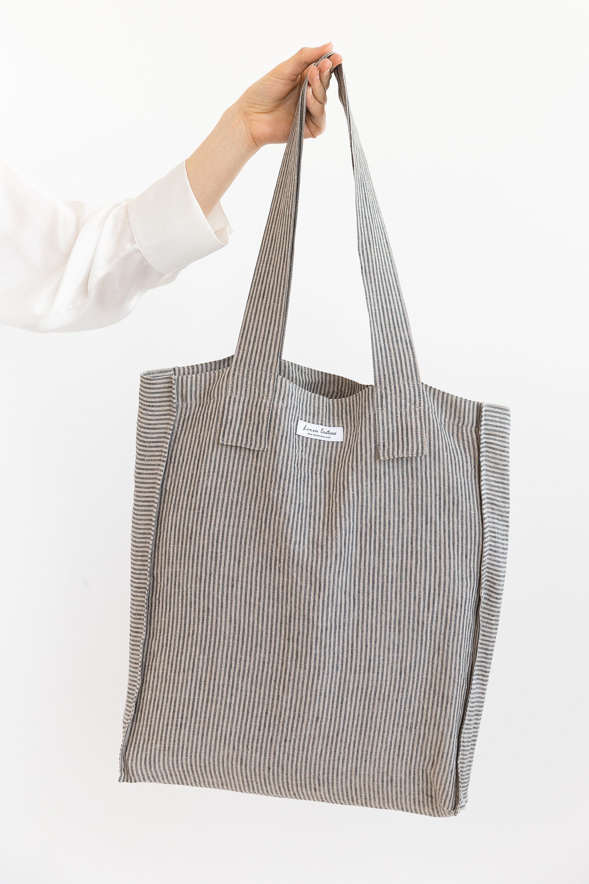 Striped Dark Grey linen weekender bag - Life's Fun Treasures