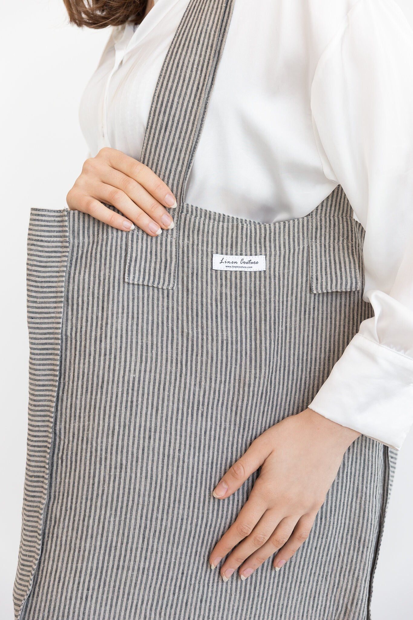 Striped Dark Grey linen weekender bag - Life's Fun Treasures