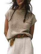 Women's Knitted Sleeveless Pocket Casual Rib Pullover Vest - Life's Fun Treasures