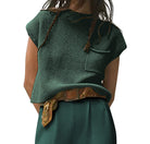 Women's Knitted Sleeveless Pocket Casual Rib Pullover Vest - Life's Fun Treasures