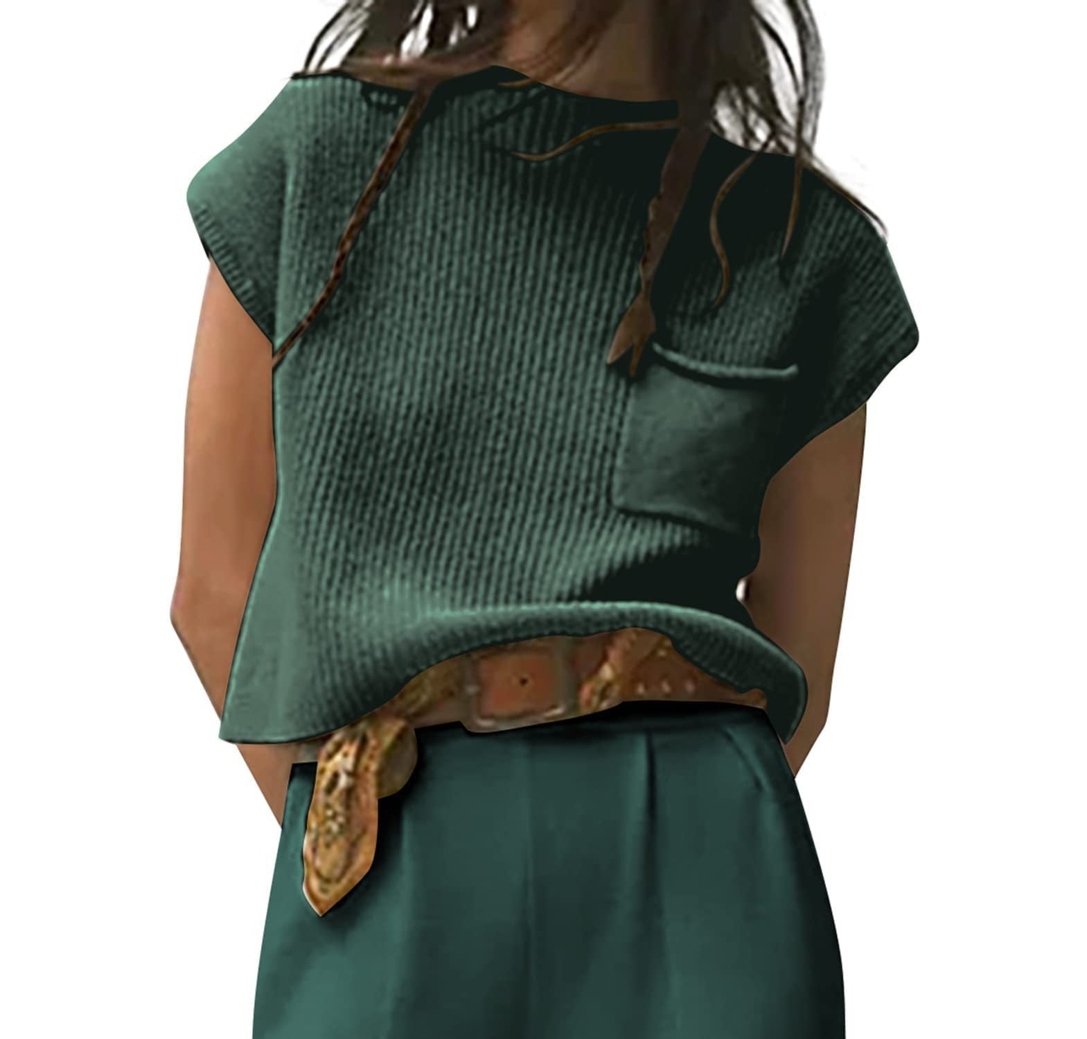 Women's Knitted Sleeveless Pocket Casual Rib Pullover Vest - Life's Fun Treasures