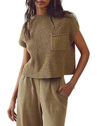 Women's Knitted Sleeveless Pocket Casual Rib Pullover Vest - Life's Fun Treasures
