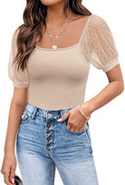Fashionable See-through Slim Patchwork Short Sleeve - Life's Fun Treasures