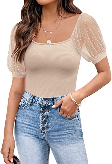 Fashionable See-through Slim Patchwork Short Sleeve - Life's Fun Treasures