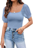 Fashionable See-through Slim Patchwork Short Sleeve - Life's Fun Treasures