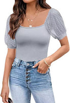 Fashionable See-through Slim Patchwork Short Sleeve - Life's Fun Treasures