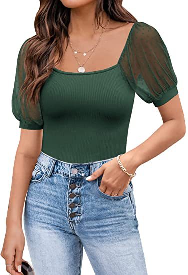 Fashionable See-through Slim Patchwork Short Sleeve - Life's Fun Treasures