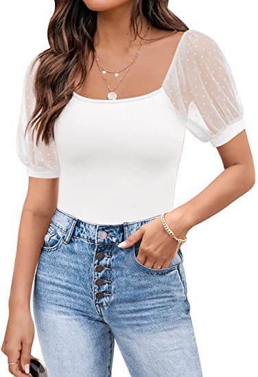 Fashionable See-through Slim Patchwork Short Sleeve - Life's Fun Treasures