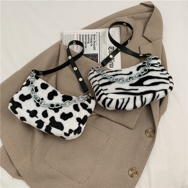 Leopard Pattern Plush Bag Personality Diagonal Women Bag Chain Bag Bag Shoulder - Life's Fun Treasures