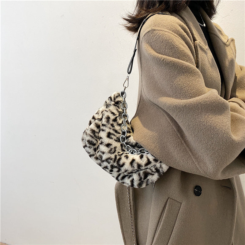 Leopard Pattern Plush Bag Personality Diagonal Women Bag Chain Bag Bag Shoulder - Life's Fun Treasures