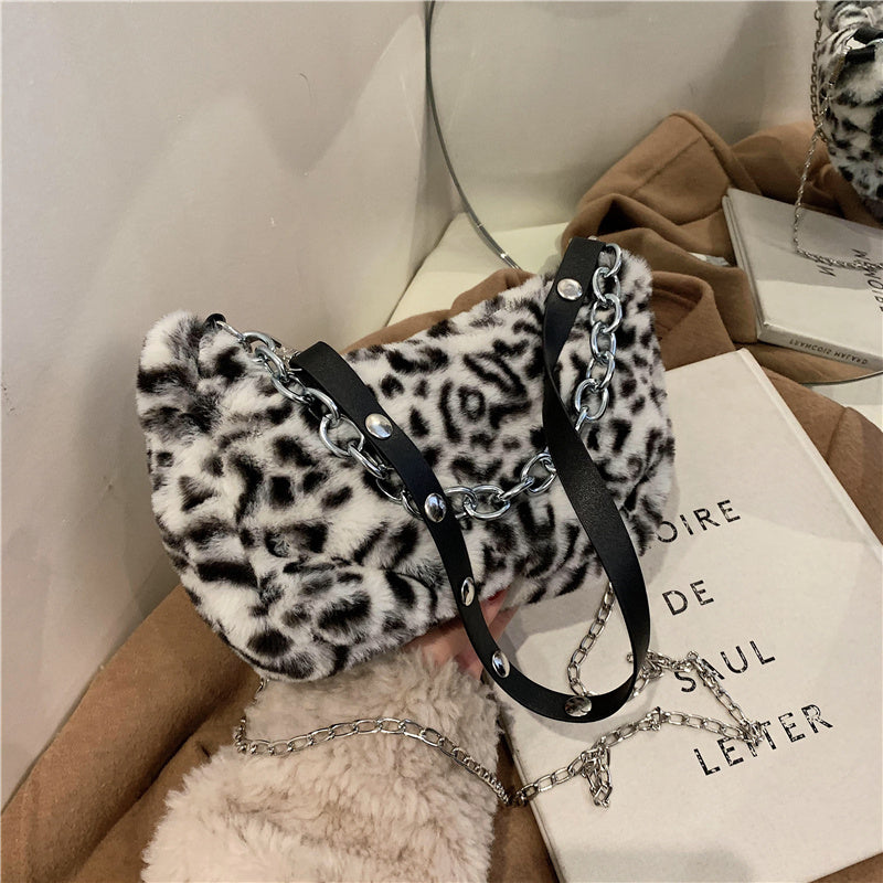 Leopard Pattern Plush Bag Personality Diagonal Women Bag Chain Bag Bag Shoulder - Life's Fun Treasures