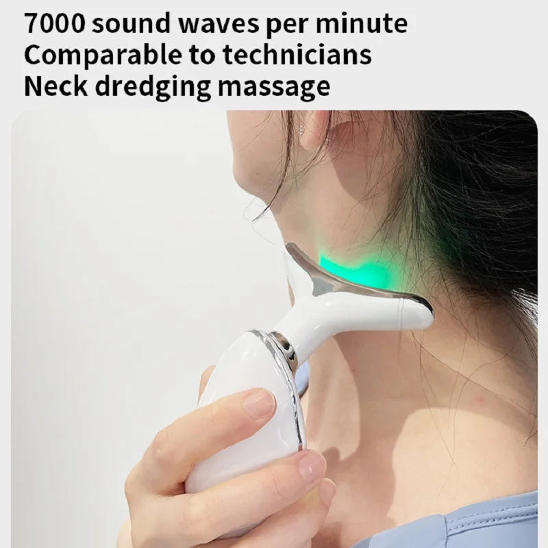 Neck Face Beauty Device Colorful LED Photon Therapy Skin Tighten Reduce Double Chin Anti Wrinkle Remove Lifting Massager - Life's Fun Treasures