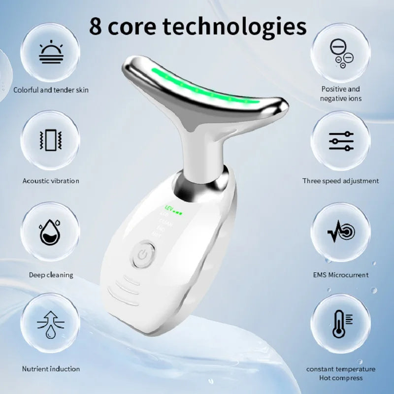 Neck Face Beauty Device Colorful LED Photon Therapy Skin Tighten Reduce Double Chin Anti Wrinkle Remove Lifting Massager - Life's Fun Treasures