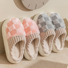 Plaid Plush Slippers Women's Indoor Plush Home Slippers Soft Sole Thick Non-Slip Warm House Shoes Couple Autumn And Winter - Life's Fun Treasures