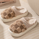 Plaid Plush Slippers Women's Indoor Plush Home Slippers Soft Sole Thick Non-Slip Warm House Shoes Couple Autumn And Winter - Life's Fun Treasures