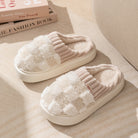Plaid Plush Slippers Women's Indoor Plush Home Slippers Soft Sole Thick Non-Slip Warm House Shoes Couple Autumn And Winter - Life's Fun Treasures
