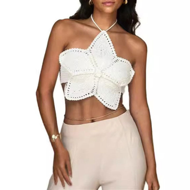Halter Lace-up Flower Top Sweet And Spicy Young - Life's Fun Treasures