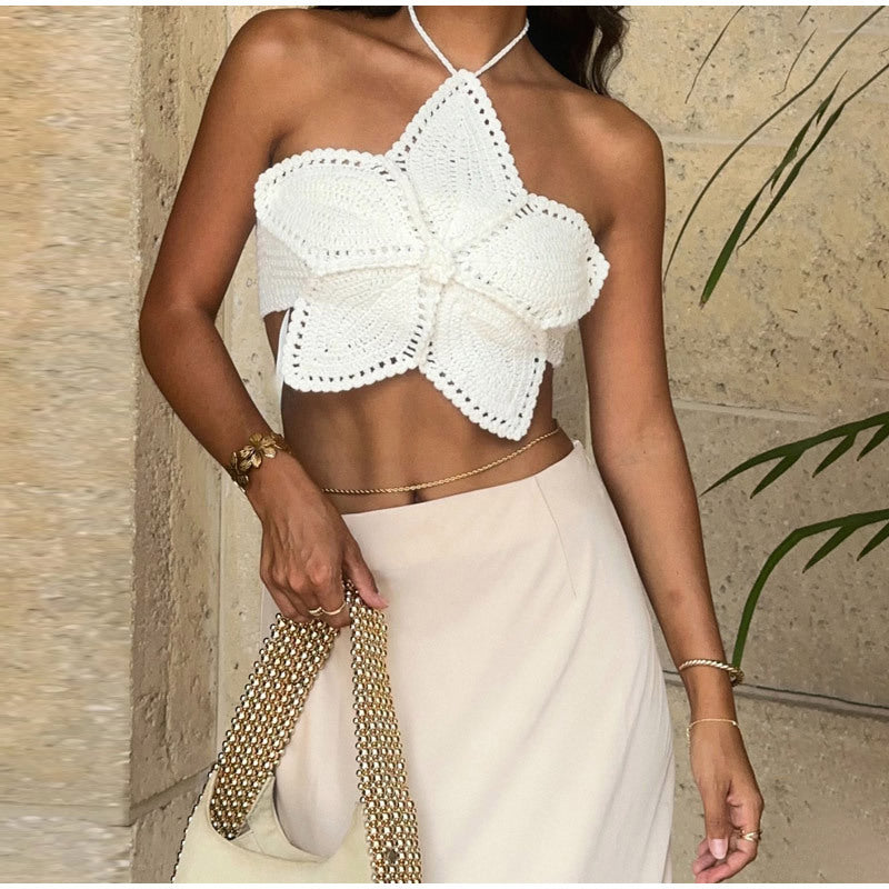 Halter Lace-up Flower Top Sweet And Spicy Young - Life's Fun Treasures