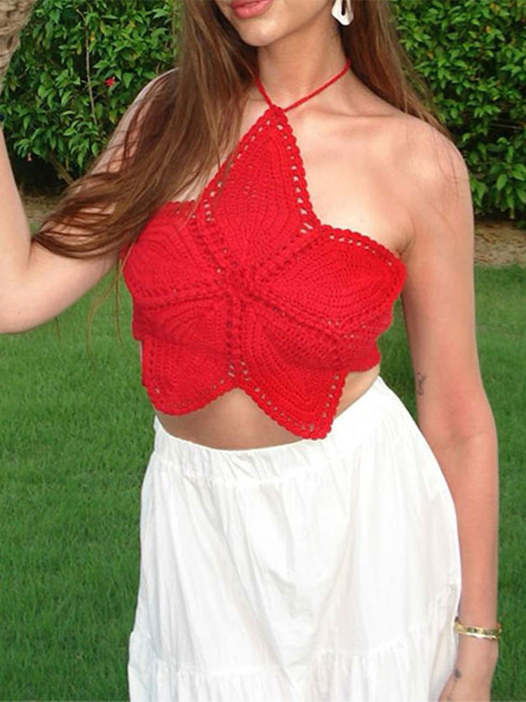 Halter Lace-up Flower Top Sweet And Spicy Young - Life's Fun Treasures