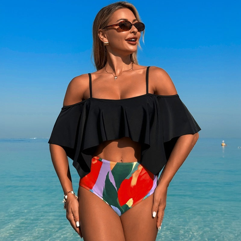 Bikini Nylon Large Lotus Leaf Split Swimsuit - Life's Fun Treasures