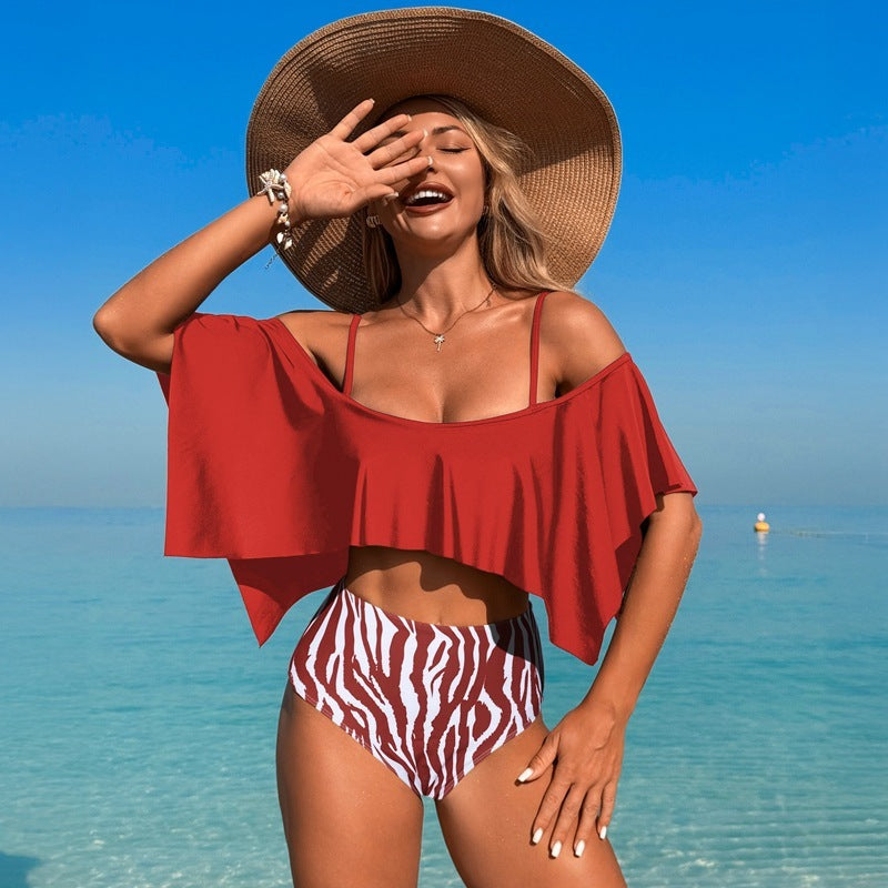 Bikini Nylon Large Lotus Leaf Split Swimsuit - Life's Fun Treasures