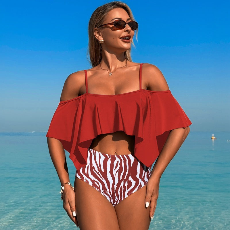 Bikini Nylon Large Lotus Leaf Split Swimsuit - Life's Fun Treasures