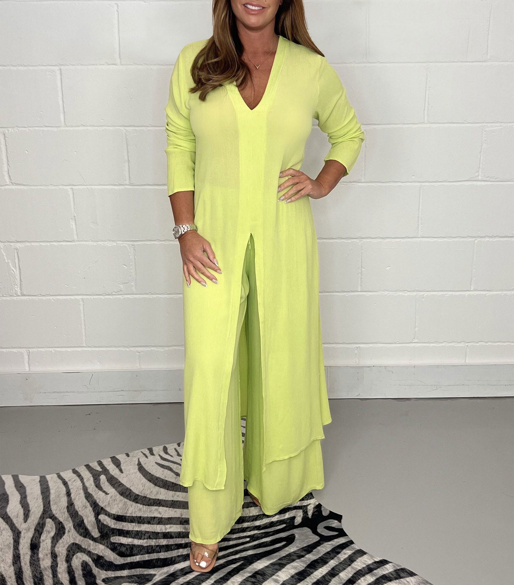 Women's Fashion Simple Solid Color Long Top Long Pants Set - Life's Fun Treasures