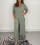 Women's Fashion Simple Solid Color Long Top Long Pants Set - Life's Fun Treasures