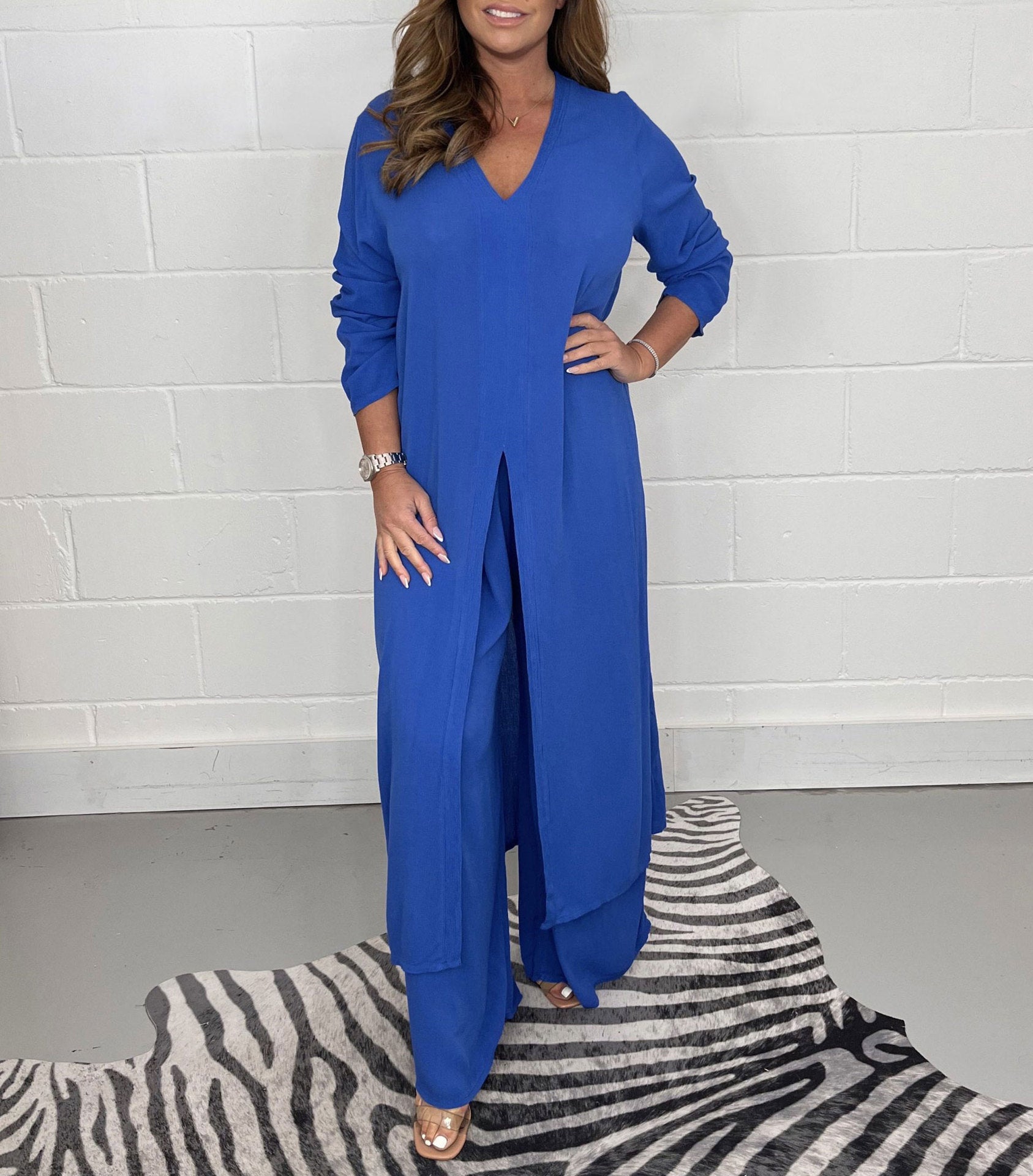 Women's Fashion Simple Solid Color Long Top Long Pants Set - Life's Fun Treasures