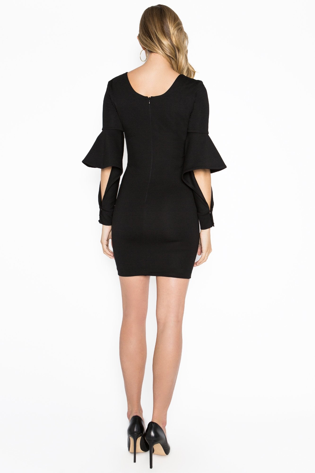 Jayla Dress - Mini body conscious dress with novelty cuffed bell - Life's Fun Treasures
