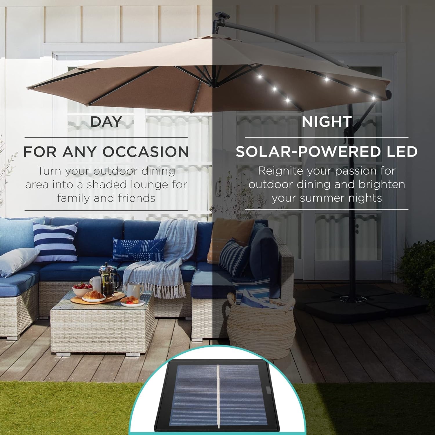 10Ft Solar LED Offset Hanging Market Patio Umbrella for Backyard, - Life's Fun Treasures