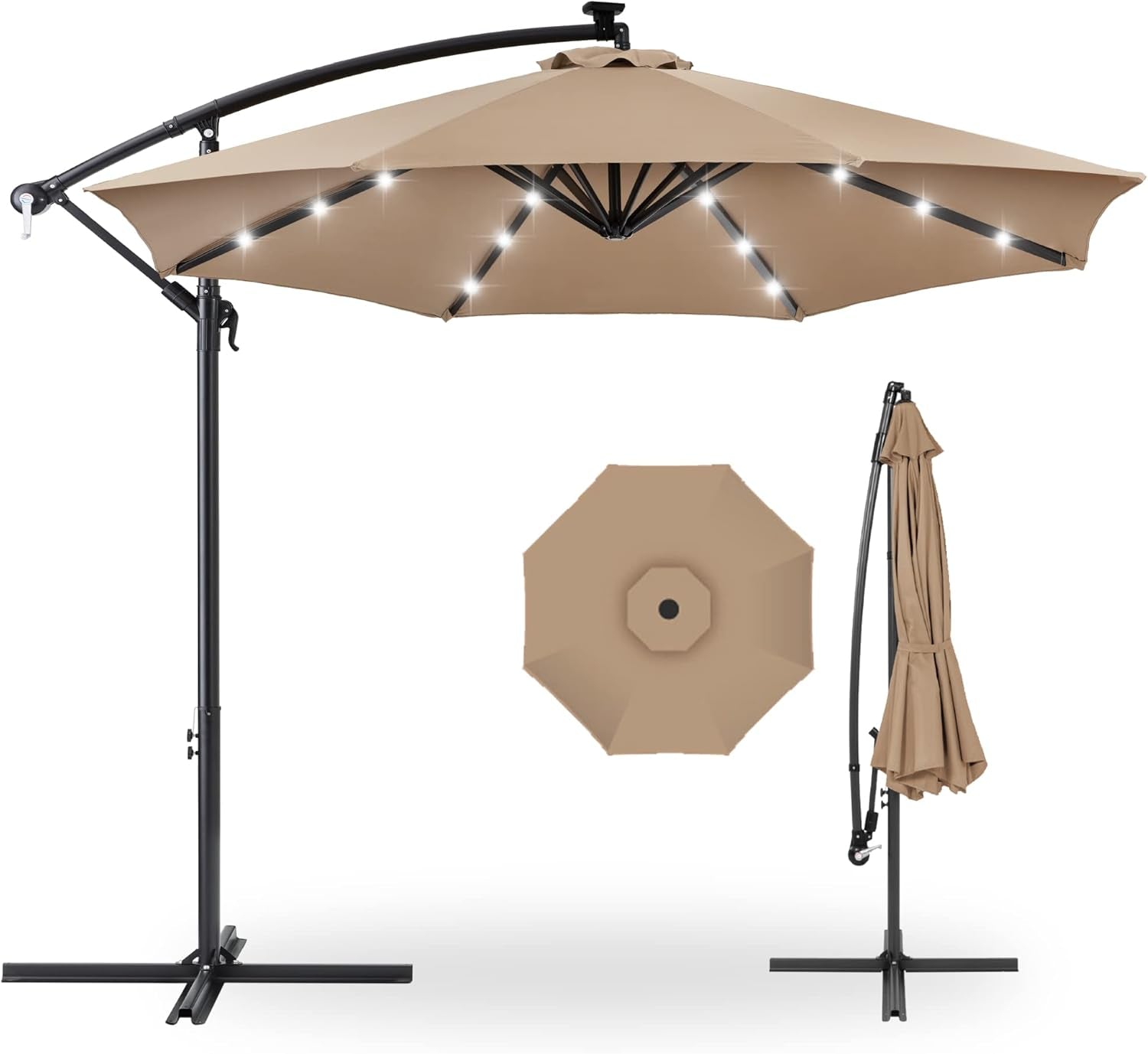 10Ft Solar LED Offset Hanging Market Patio Umbrella for Backyard, - Life's Fun Treasures