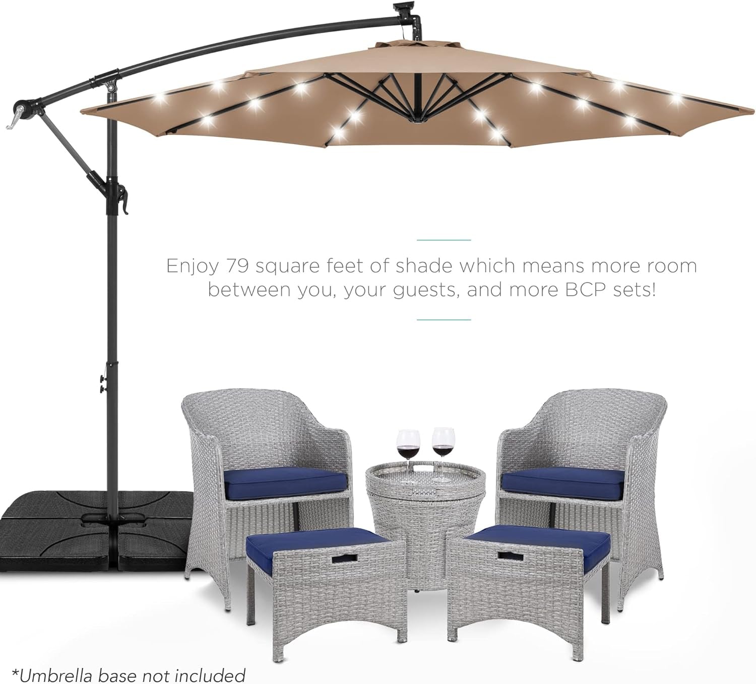 10Ft Solar LED Offset Hanging Market Patio Umbrella for Backyard, - Life's Fun Treasures