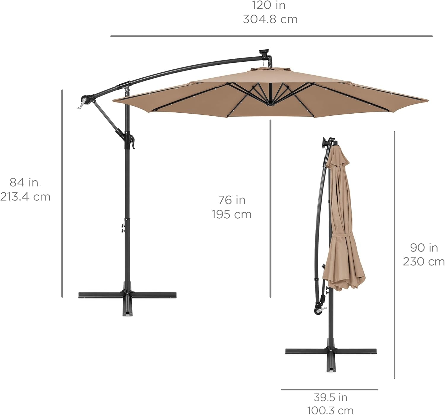 10Ft Solar LED Offset Hanging Market Patio Umbrella for Backyard, - Life's Fun Treasures