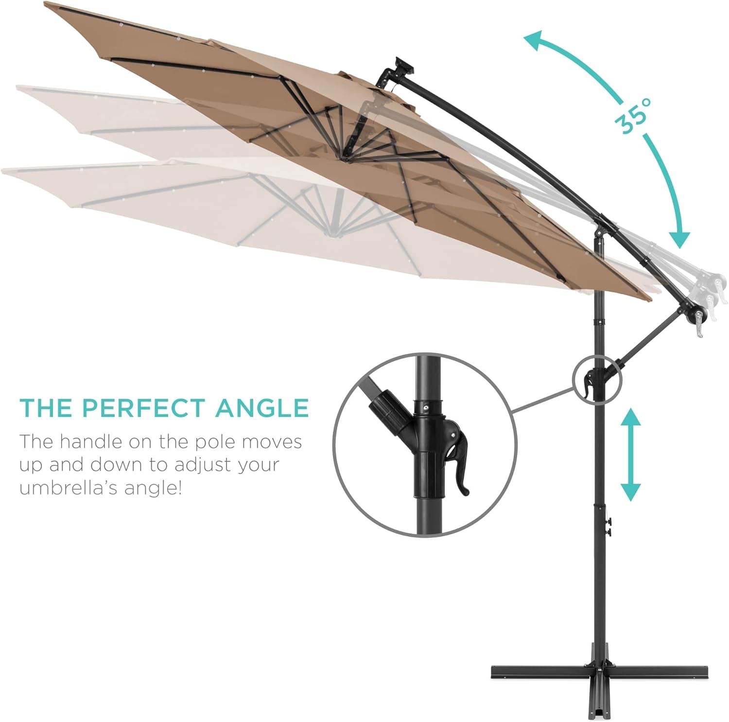 10Ft Solar LED Offset Hanging Market Patio Umbrella for Backyard, - Life's Fun Treasures