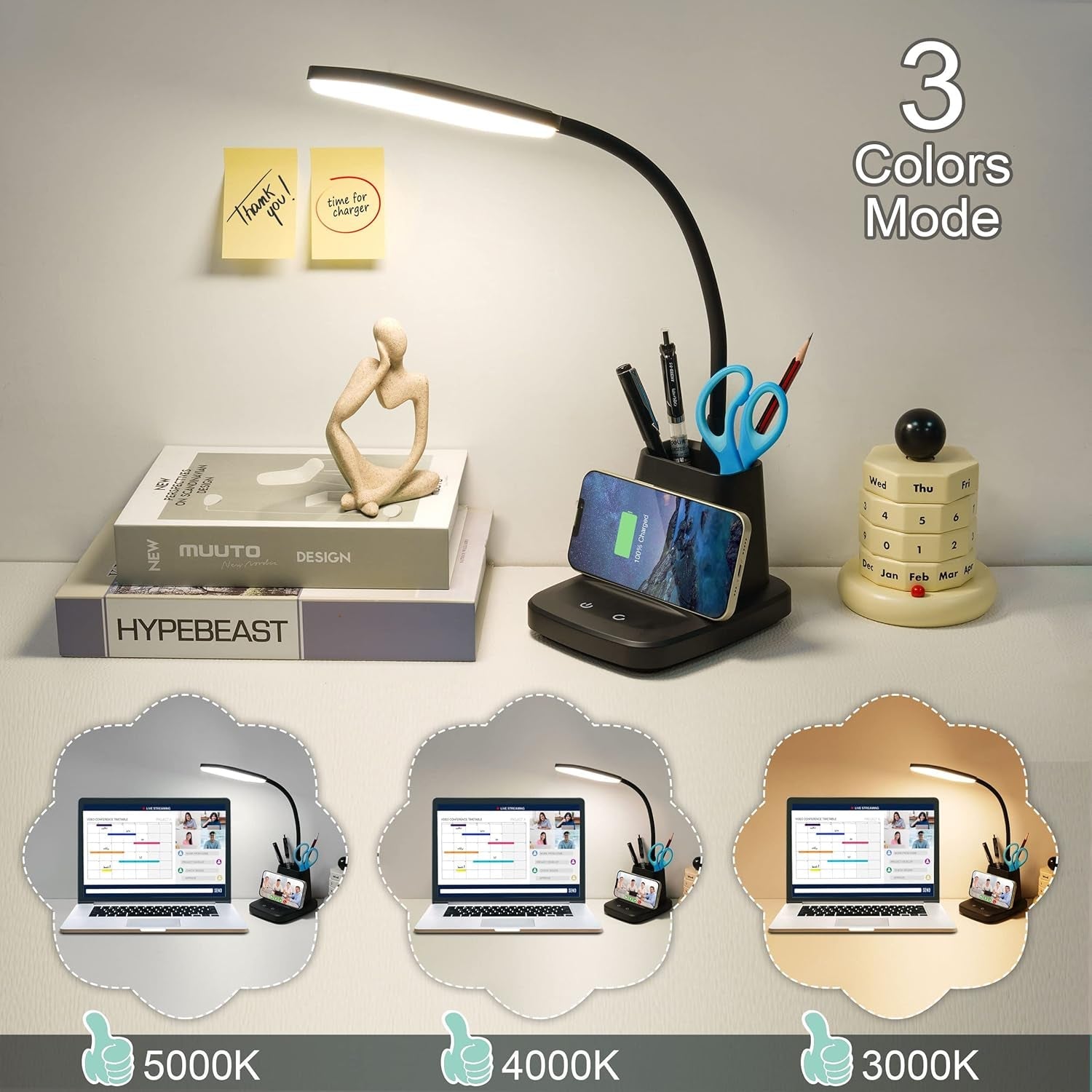 Desk Lamp, LED Desk Lamps for Home Office, Wireless Charger Small Desk - Life's Fun Treasures