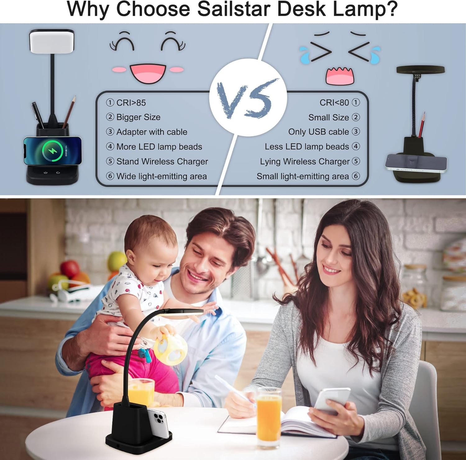 Desk Lamp, LED Desk Lamps for Home Office, Wireless Charger Small Desk - Life's Fun Treasures