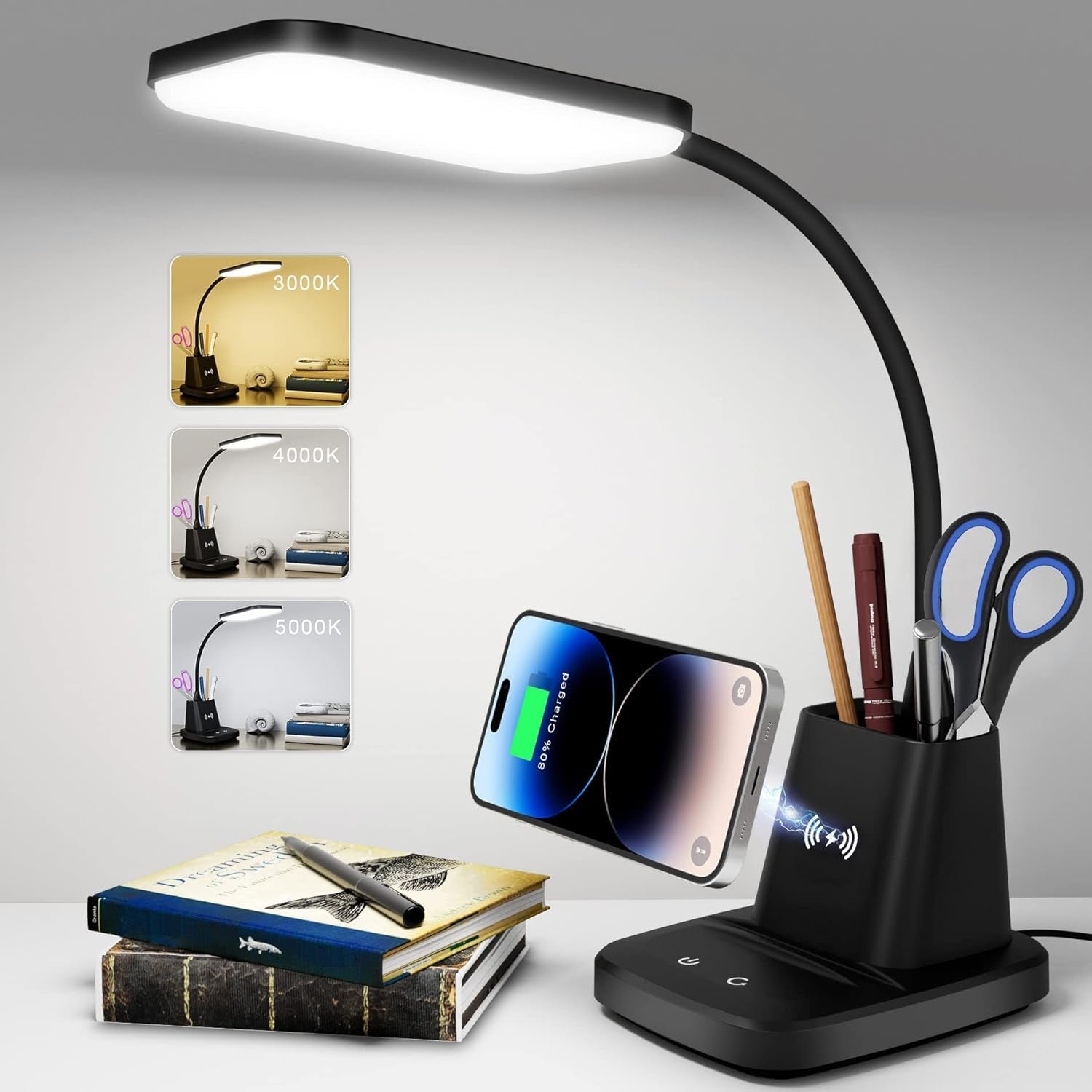 Desk Lamp, LED Desk Lamps for Home Office, Wireless Charger Small Desk - Life's Fun Treasures