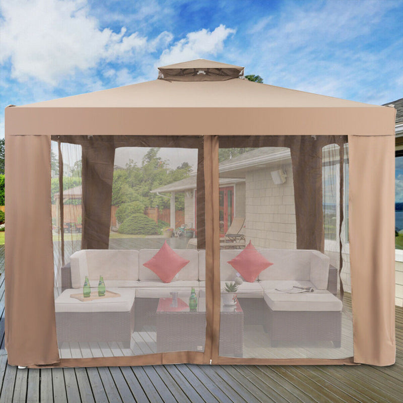 10x10 Ft Patio Gazebo with Netting and Double Tiered Roof - Life's Fun Treasures