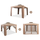 10 X 10 Feet Patio Canopy Gazebo with Neting and Double Tiered Roof - Life's Fun Treasures