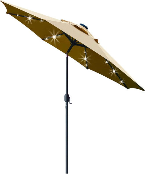 9' Solar LED Lighted Patio Umbrella with 8 Ribs/Tilt Adjustment and - Life's Fun Treasures