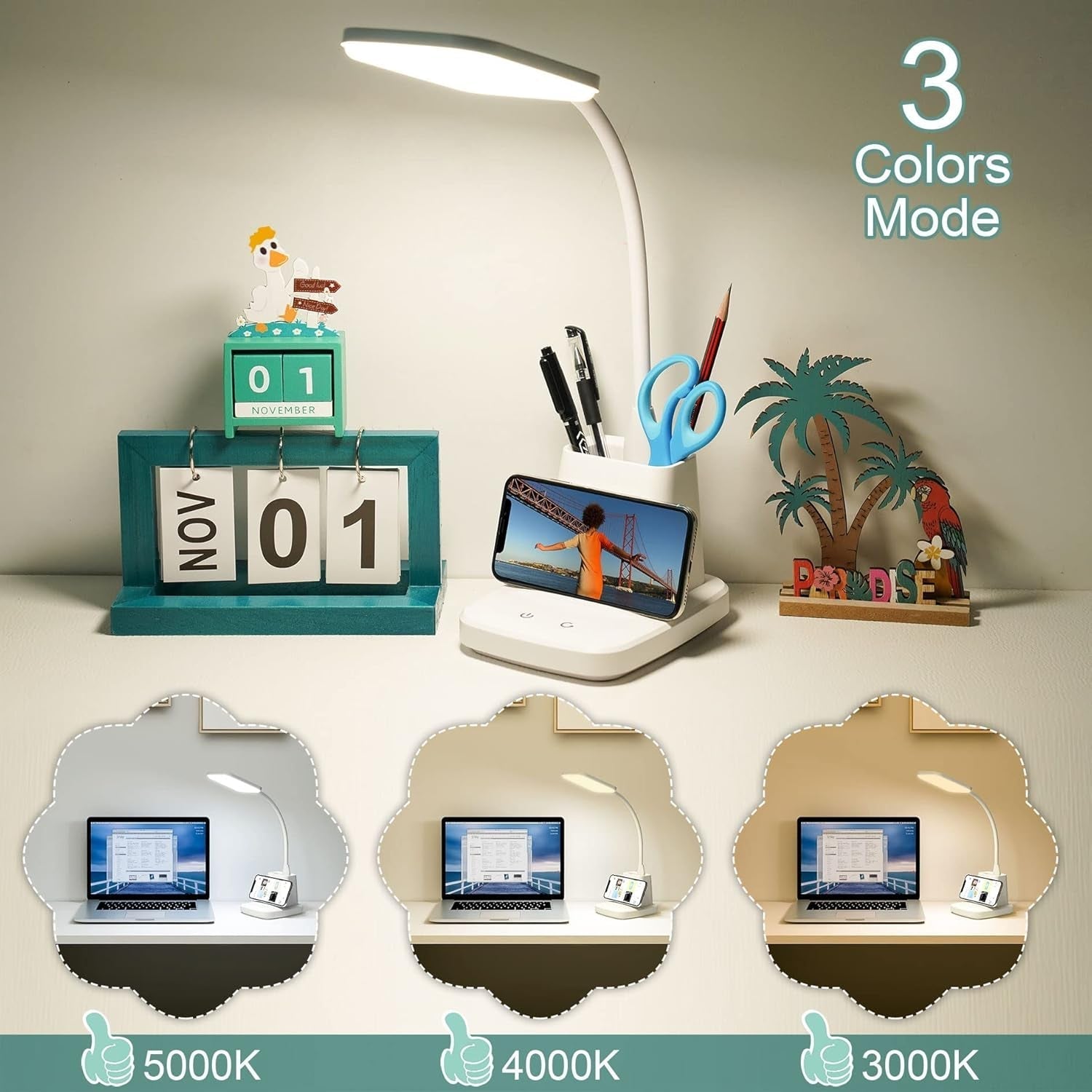 Upgraded LED Desk Lamp with Wireless Charger, White Small Desk Light - Life's Fun Treasures