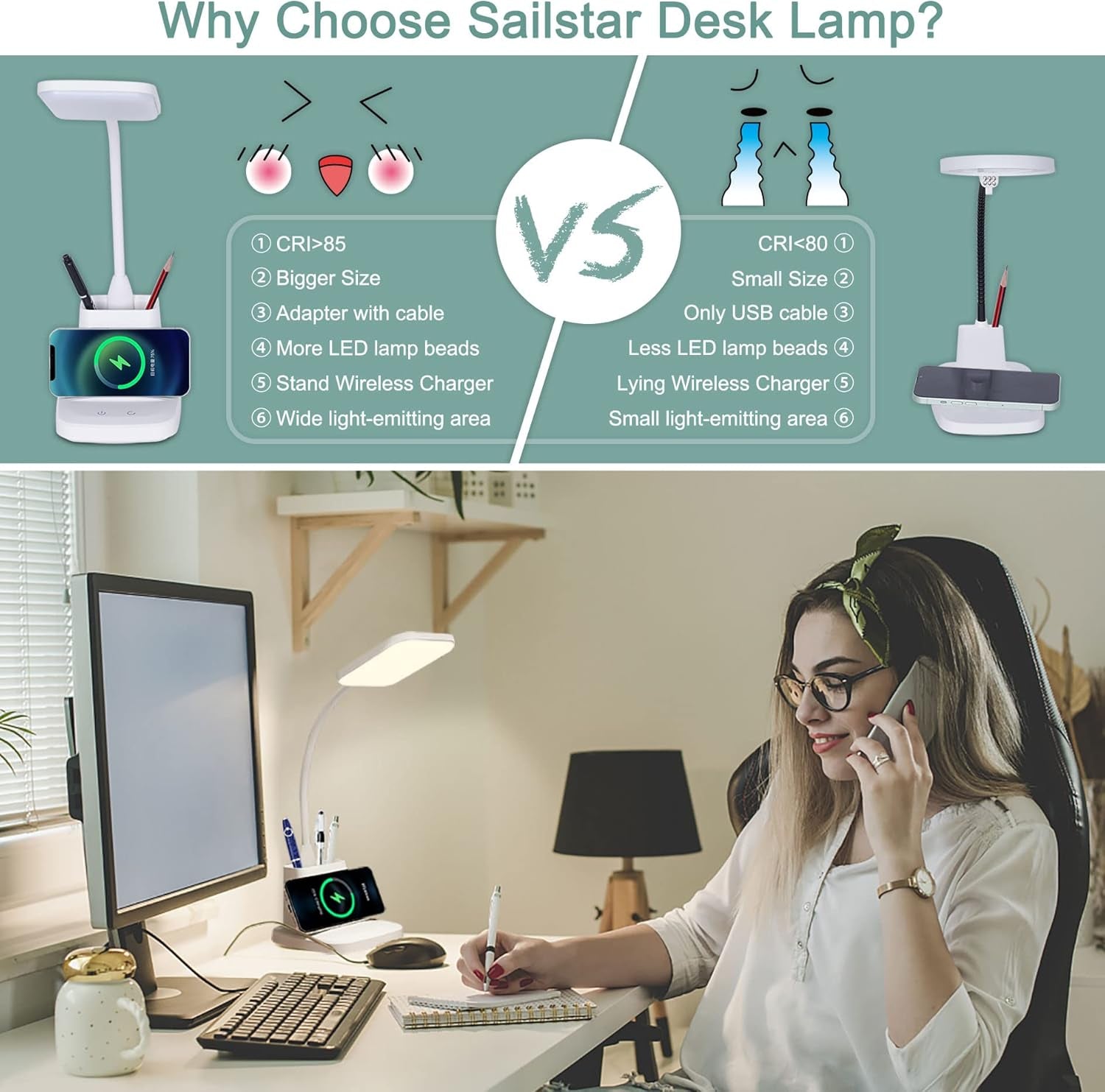 Upgraded LED Desk Lamp with Wireless Charger, White Small Desk Light - Life's Fun Treasures