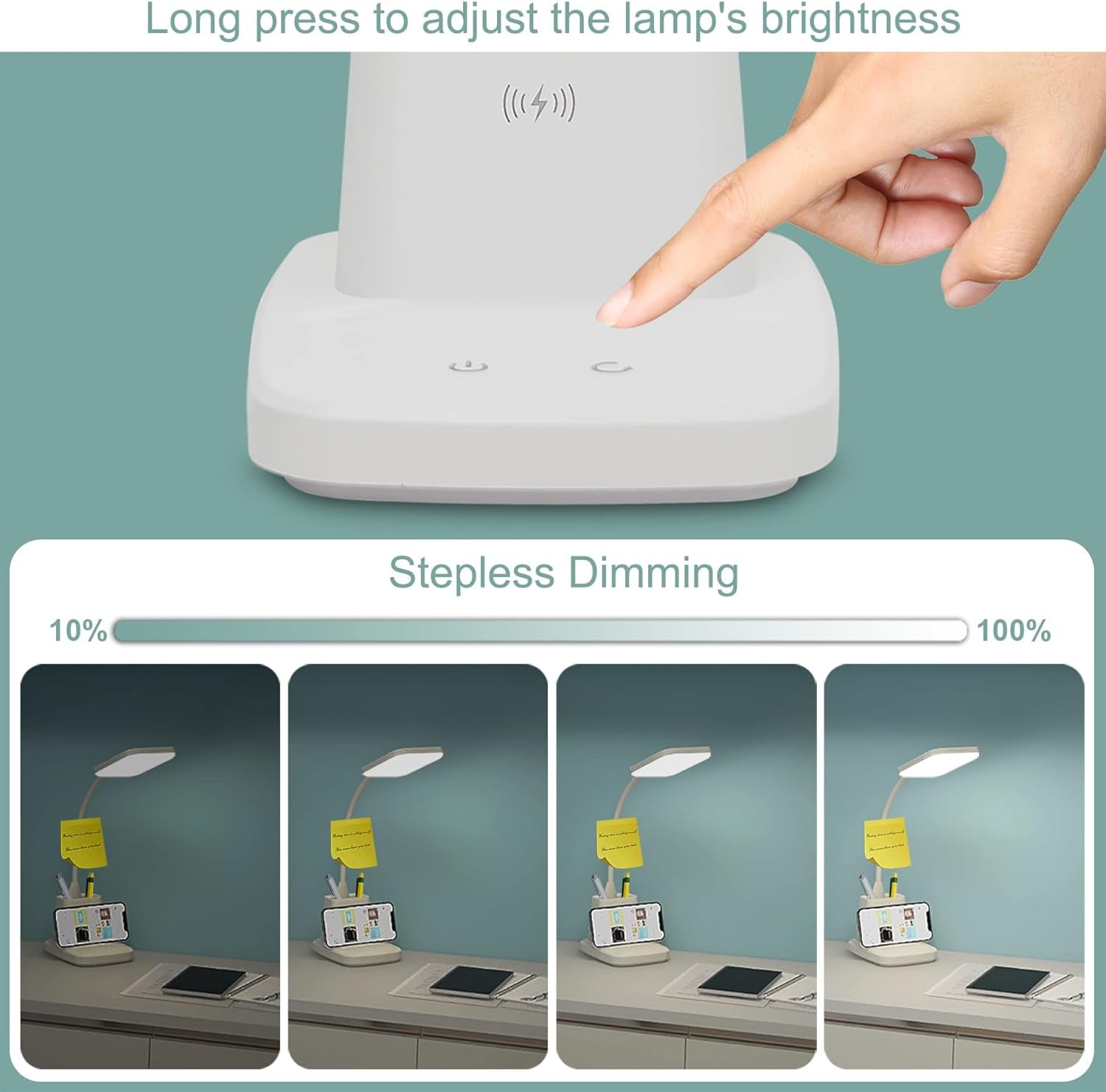 Upgraded LED Desk Lamp with Wireless Charger, White Small Desk Light - Life's Fun Treasures